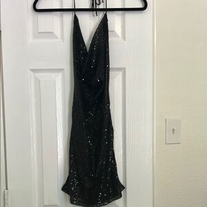 Fashion Nova Sparkling Black Backless Dress
